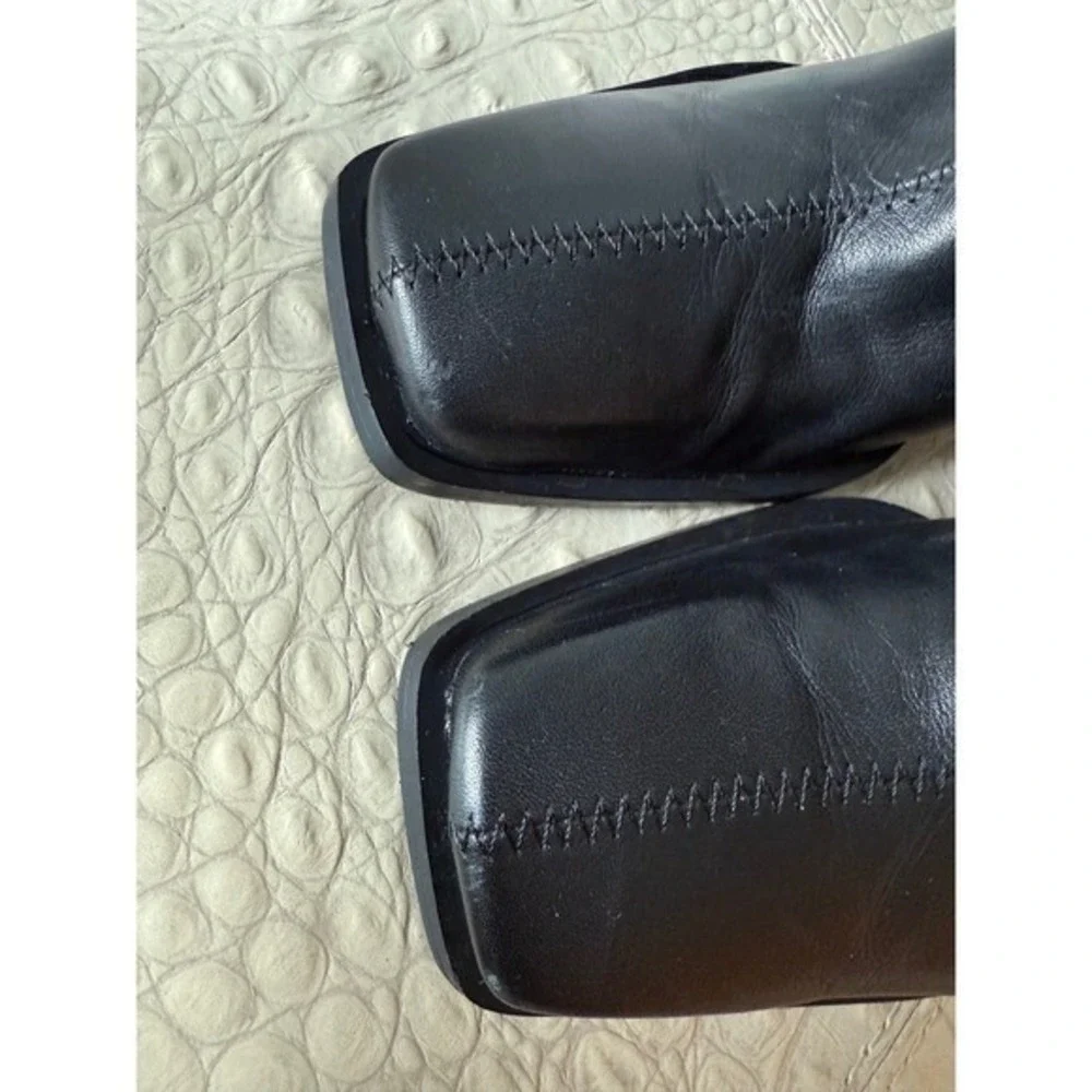 Zara Black Leather Heeled Ankle Boots Square Toe Block Heel Booties 3US 8
